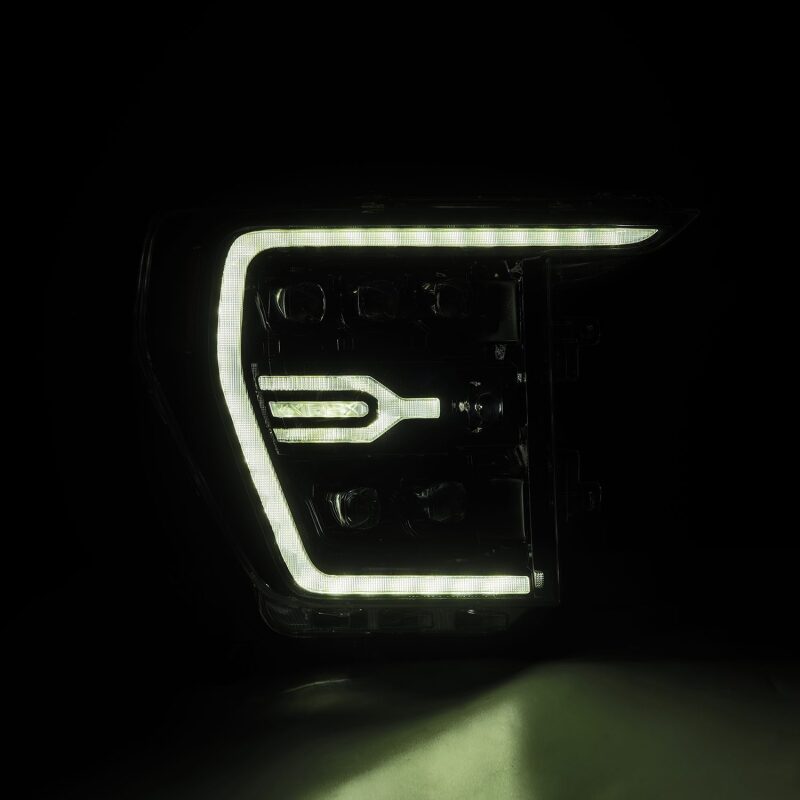 AlphaRex 21-22 Ford F-150 NOVA LED Proj Headlights Plank Style Alpha Blk w/Activ Light/Seq Signal