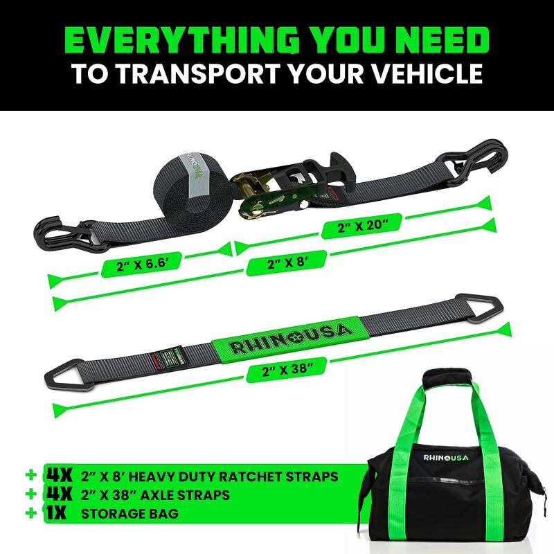 Rhino USA Heavy Duty Vehicle Tie Down Kit - Black