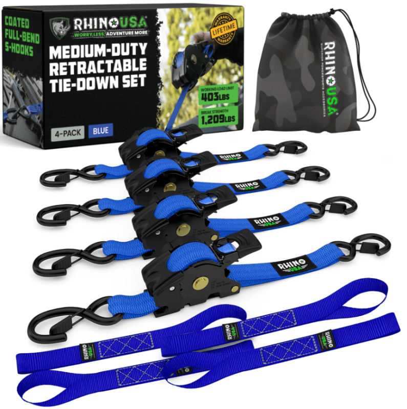 Rhino USA Retractable Ratchet Straps (2Pk 1Inx10Ft) Blue