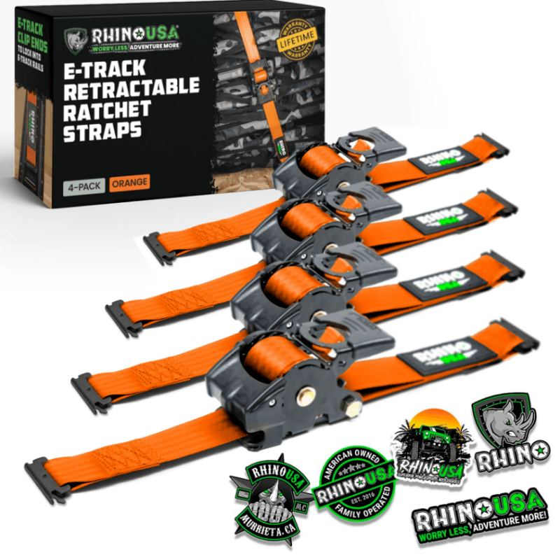Rhino USA Retractable Ratchet Straps (2Pk 1Inx10Ft) Orange
